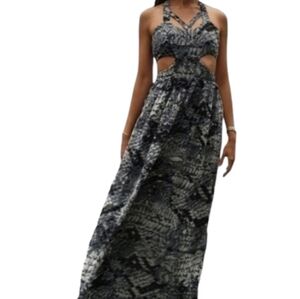 Revolve StyleStalker Chiffon Caged Bodice Maxi Dress Snakeskin Print Size 0